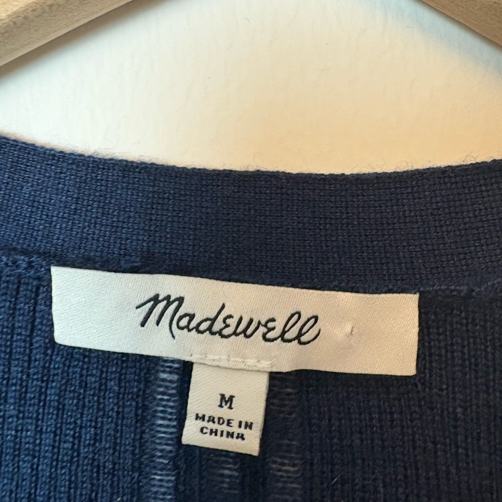 Madewell Merino Wool Silk Blend Cardigan Navy Blue Button Front Size M - Picture 4 of 11